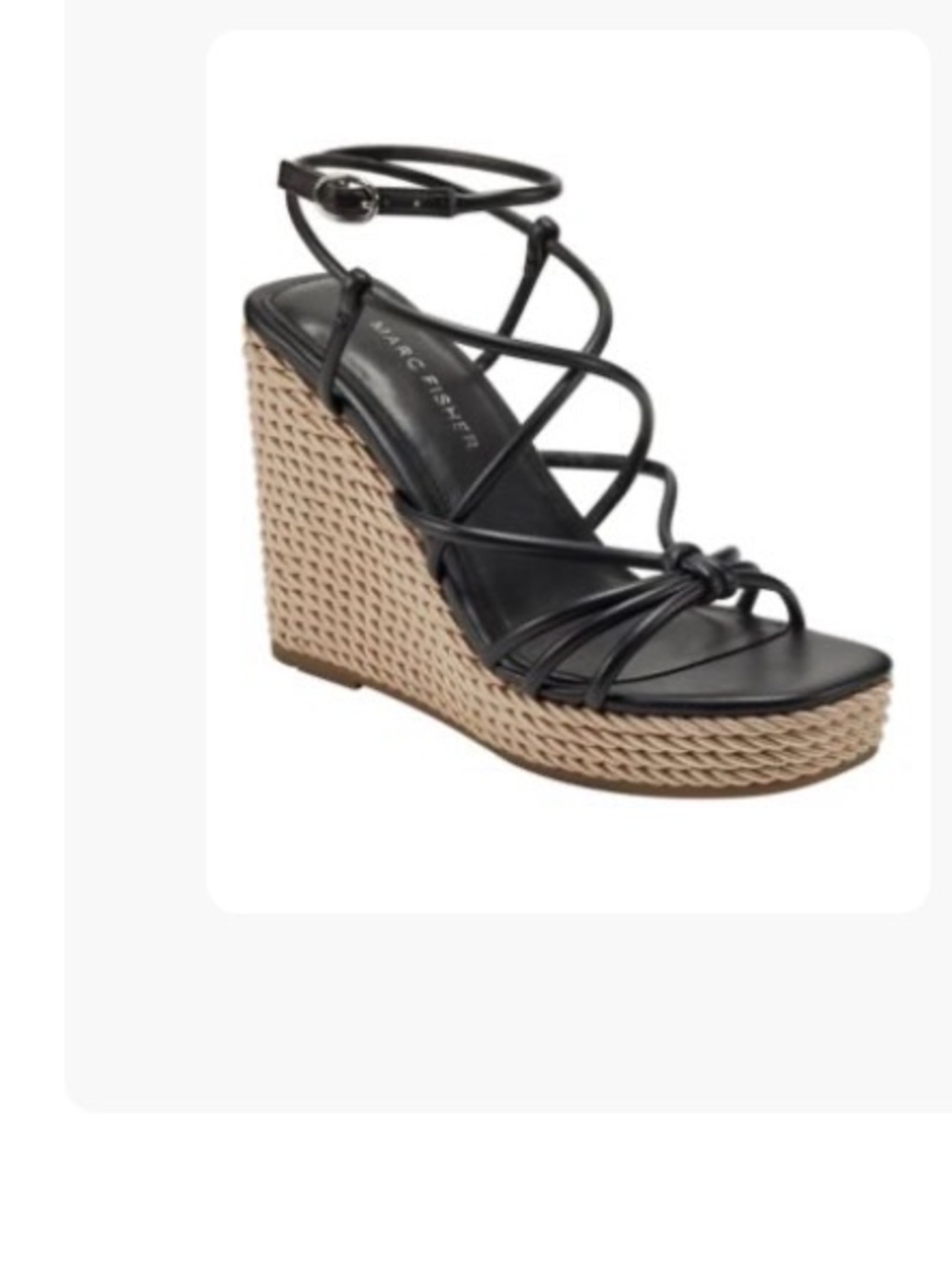 Marc Fisher zarah Black Strappy Wedge Sandals with Tan Woven Platform